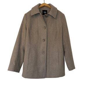 Tower London Fog women’s taupe Heather single breast pea coat. Size XL wool